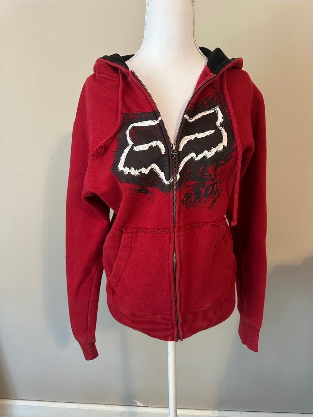 Fox Red Full-Zip Kids Hoodie with Contrasting Logo